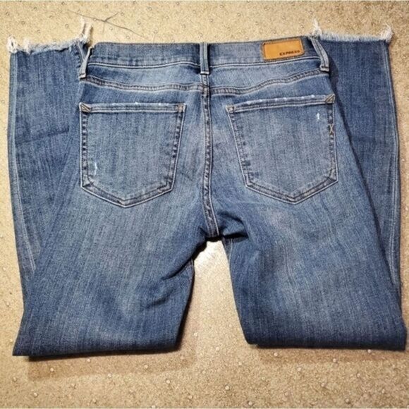 Express Women's Size 0 Cropped Legging Mid Rise Distressed Jeans 26x25 - Picture 3 of 9